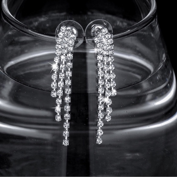 3/$30 - Silver Crystal Tassel Stud Earrings - Picture 4 of 8